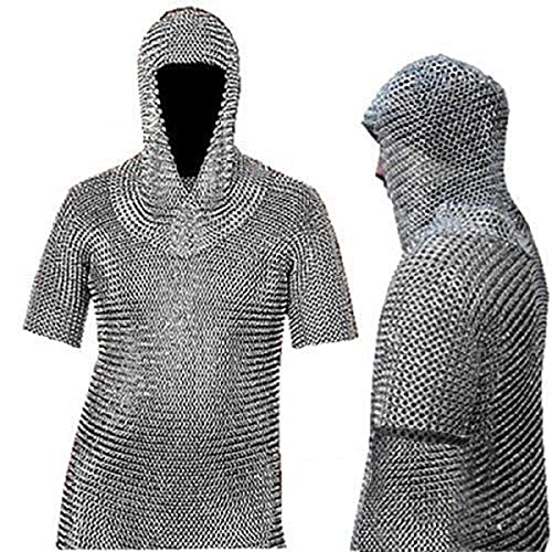 Medieval Chain Mail Shirt and Coif Armor Set And Shirt (LARGE)
