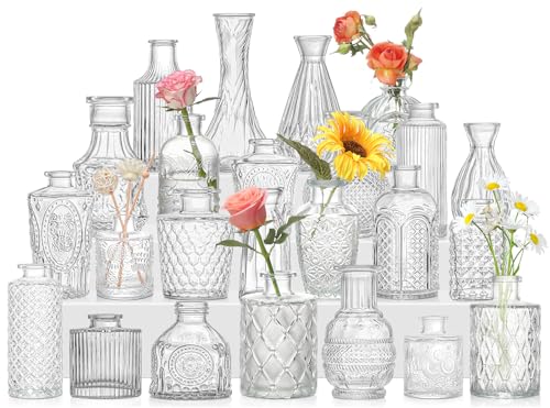 Bud Vases in Bulk 24,Porkus Small Vases for Flowers,Clear Vintage Vases for Centerpieces,Mini Vases for Wedding Centerpieces,Small Glass Vases for Home Table Flower Vintage Decor