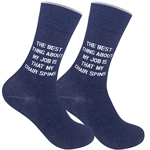 FUNATIC The Best Thing About My Job Is That My Chair Spins Crew Socks for Men Women | Funny Apparel with Sarcastic Office Saying | Best Workplace Merchandise Gift Idea | Employee Holiday Party Present