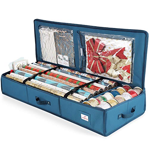 Wrapping Paper Organizer Storage, Christmas Wrapping Paper Storage Containers, with Interior Pockets - Gift Wrapping Organizer Storage Fits Up to 22 40' Rolls, Ribbons, and Bows - Gift Wrap Storage