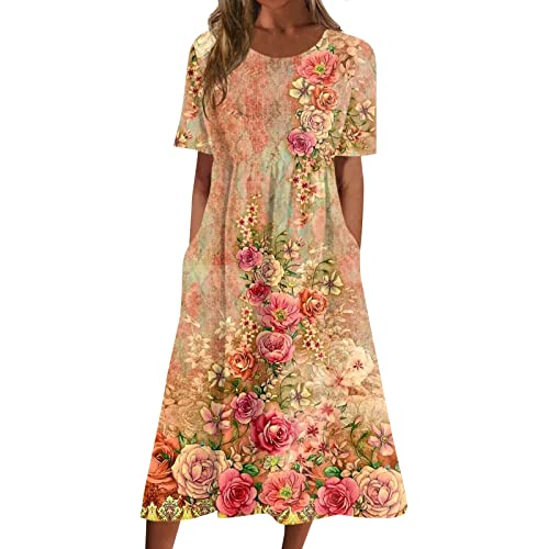 Spring Dresses for Women 2024 Dresses for Women 2024 Womens Dresses Summer Dresses for Women 2024 Printed Beach Dress Short Sleeve Swing Sun Dress Casual Trendy Dress Vacation Dresses