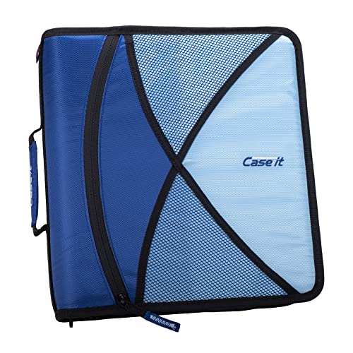 Case-it The Dual 2-in-1 Zipper Binder - Two 1.5 Inch D-Rings - Includes Pencil Pouch - Multiple Pockets - 600 Sheet Capacity - Comes with Shoulder Strap -Dual-132, Blue