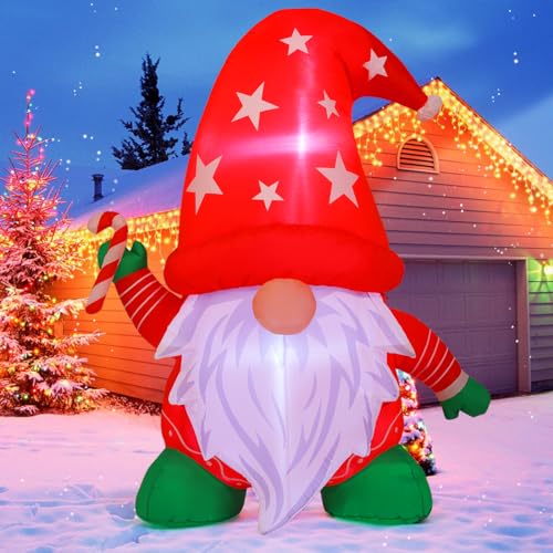 COMIN 6.7FT Tall Christmas Inflatables Outdoor Decorations, Blow Up Gnomes Wearing Red Hat with Built-in LEDs for Christmas Indoor Outdoor Yard Lawn Garden Decorations