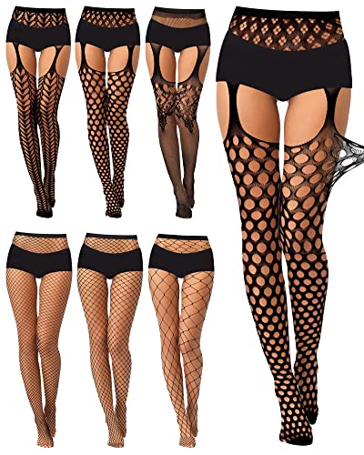 Geyoga 6 Pairs Valentine Women Fishnet Stockings Thigh High Stockings Garter Stockings Suspender Pantyhose Stocking Lingerie(Cute Style)
