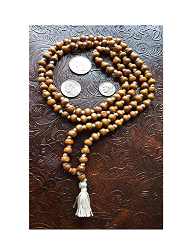 IS4A 8MM TULSI HOLY BASIL PRAYER BEADS JAPA MALA NECKLACE HAND KNOTTED. KARMA (108+1) BEADS. BLESSED & ENERGIZED HINDU TIBETAN BUDDHIST SUBHA ROSARY