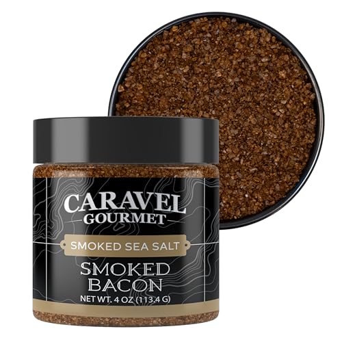 Smoked Bacon Salt - Bacon Seasoning Great for Cooking or as a Finishing Salt - Alderwood Smoked Fine Sea Salt - 4 oz. Stackable Jar - Caravel Gourmet Salt