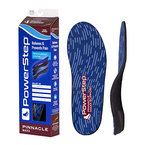 Powerstep Pinnacle Maxx Orthotic Insoles - Orthotics for Overpronation with Maximum Stability & Comfort - Firm + Flexible Angled Heel Style to Help Flat Feet - Heavy Duty Inserts (M 5-5.5, F 7-7.5)