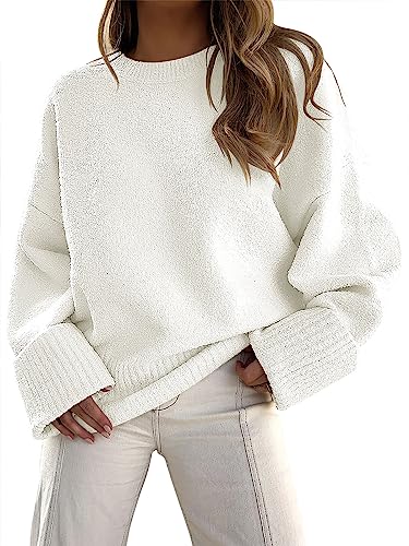 ANRABESS Sweaters for Women Oversized Crewneck Long Sleeve Knit Pullover Casual Chunky Cashmere Warm Fuzzy Tops 2023 Fall Outfits Fashion Clothes 626mibai-S White