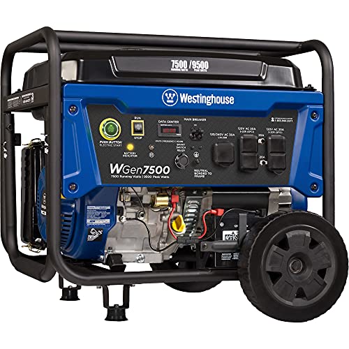 Westinghouse Outdoor Power Equipment 9500 Peak Watt Home Backup Portable Generator, Remote Electric Start with Auto Choke, Transfer Switch Ready 30A Outlet, Gas Powered, CARB Compliant