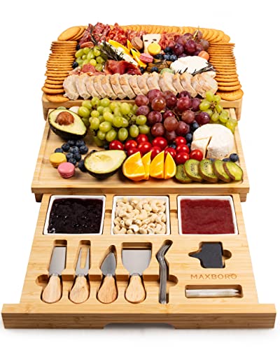 Maxboro Extra Large Charcuterie Board Set, for Mom from Daughter Son, Premium Bamboo Cheese Board and Knife Set, Cool Meat & Cheese Platter Tray, House Warming Gifts for New Home