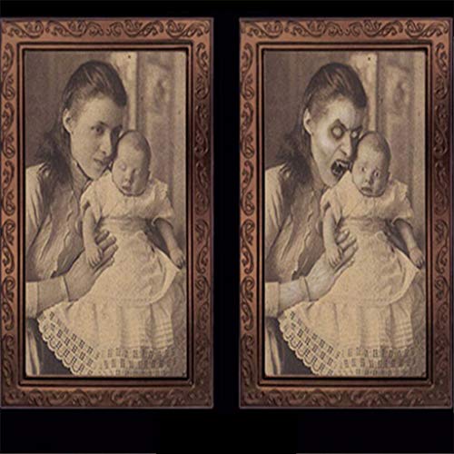 Shan-S Halloween Horror Decorative Wall Picture Frame, Lenticular 3D Changing Face Scary Portrait Haunted Spooky Hanging Photo Props Ghost Craft for Halloween Theme Party Stage Home Decor