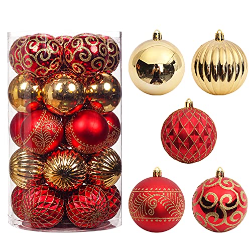 20pcs Christmas Tree Balls, 3.16' Shatterproof Christmas Ornament Decorations for Christmas Tree Hanging Decorative Red Gold Bauble Set for Home Party Wedding Decor