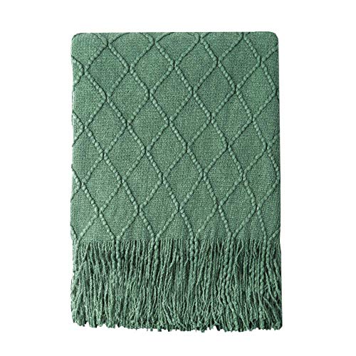 BOURINA Throw Blanket Textured Solid Soft Sofa Throw Couch Cover Knitted Decorative Blanket, 60'x80' Green