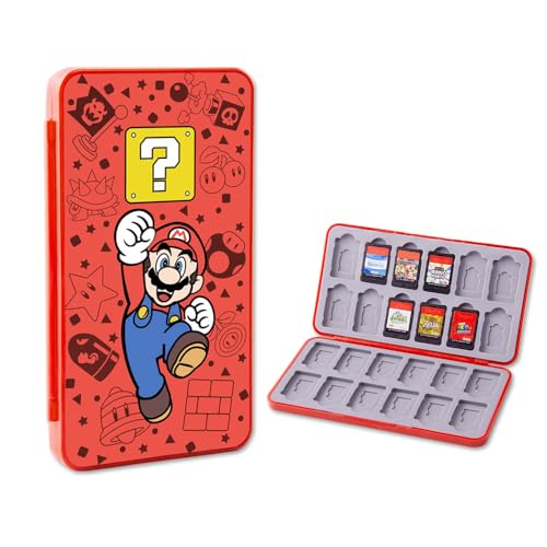 PERFECTSIGHT Cute Game Card Case for Nintendo Switch/ Switch Lite/ OLED, 24 Game Holder Cartridge Case for Game Cards and 24 SD Cards, Kawaii Portable Compact Storage Box (Red Mario, 24 Slots)