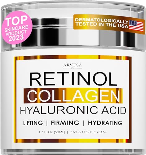 Retinol Cream for Face - Facial Moisturizer with Collagen Cream and Hyaluronic Acid - Anti Aging Face Cream - Day and Night Face Lotion for Women and Men - Hydrating Wrinkle Cream for Face