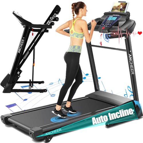 ANCHEER 3.25HP Treadmill,APP Treadmill 300lb Capacity,Folding Treadmills with 15% Auto Incline,Electric Smart Control Running Machines with Bluetooth Speaker,LCD Dispaly,Foldable Treadmill for Home