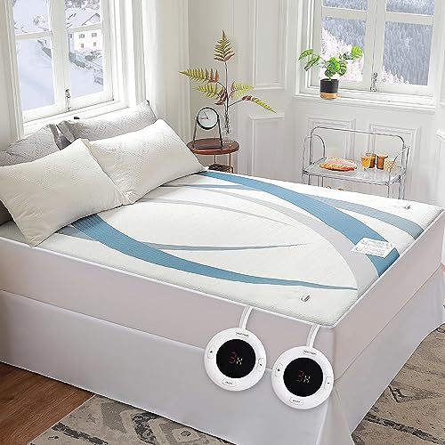 Gotcozy Heated Mattress Pad Queen Size Dual Control - Electric Mattress pad fit up to 15‘’with 6 Heat Seatings & 10 Hour Auto Off ETL Certified Machine Washable