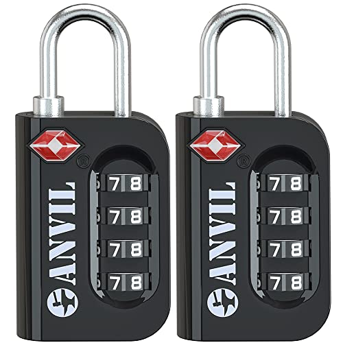TSA Luggage Locks - 4 Digit Combination Steel Padlocks - Approved Travel Lock for Suitcases & Baggage (Black 2 Pack)