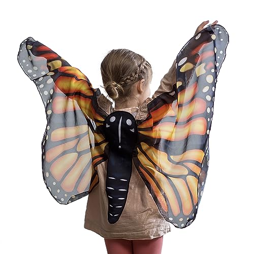 HearthSong Realistic Easy-Fit Fabric Butterfly Wings for Kids' Imaginative Play, Monarch