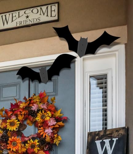 Halloween Decorations Black Bats Metal Sign Larger Halloween Bats Silhouette Hanging Wall Metal 3D Decorative Scary Bats with Two Screws 14in 2 Set