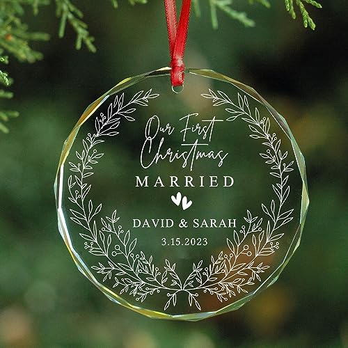 Personalized Our First Christmas Married Crystal Ornament - 2023 Wedding Decoration, Bridal Shower Gifts, Wedding Gifts for Couple, Just Married Newlywed Ornament, Mr & Mrs for Her/Him