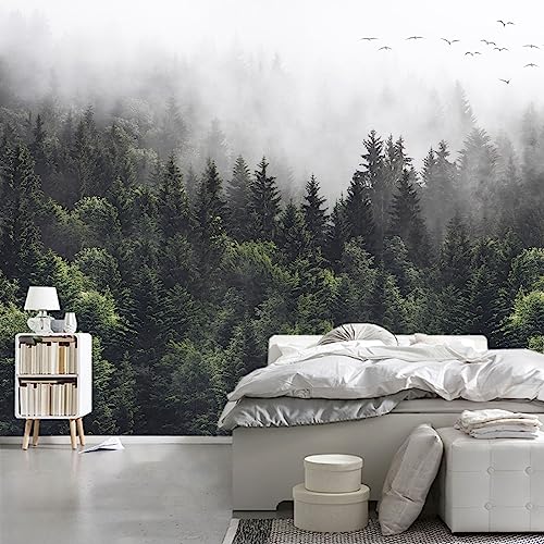 WFBHUA-Foggy Forest Woodland Wallpaper Green Nature Landscapes Wall Murals for Bedroom Living Room(Not Peel and Stick)
