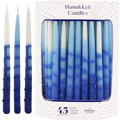 Dripless Deluxe Tapered Pastel Blue and White Hanukkah Menorah Candles for All 8 Nights of Chanuka