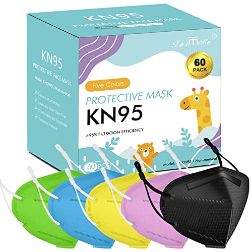MOORAY 60 Pack Kids KN95 Mask,5-Layers Comfortable Masks for Boys Girls(Color)