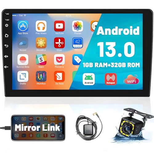 1G+32G Hikity Android Car Stereo 10.1 Inch Double Din Touch Screen Car Radio GPS Navigation Bluetooth FM Radio Support WiFi Mirror Link for Android/iOS Phone + Dual USB Input & Backup Camera