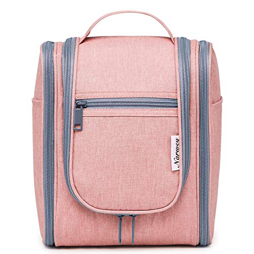 Narwey Hanging Toiletry Bag Women Travel Makeup Bag Organizer Toiletries Bag for Travel Size Essentials Accessories Cosmetics (Medium, Pink)