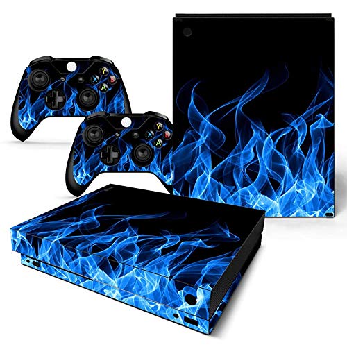 Mcbazel Pattern Series Vinyl Decal Protective Skin Cover Sticker for Xbox One X Console & Controller (NOT Xbox One/Xbox One Elite/Xbox One S) - Blue Flame