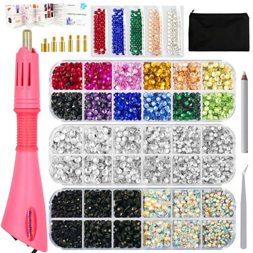 Bedazzler Kit with Rhinestones for Clothing, Bedazzler Gun, Rhinestone Gun for Clothes, Upgraded Hotfix Rhinestones Applicator 6 Redesigned Tips for Fabric, Shoes, Wood, Leather, Paper, Hat, Costume