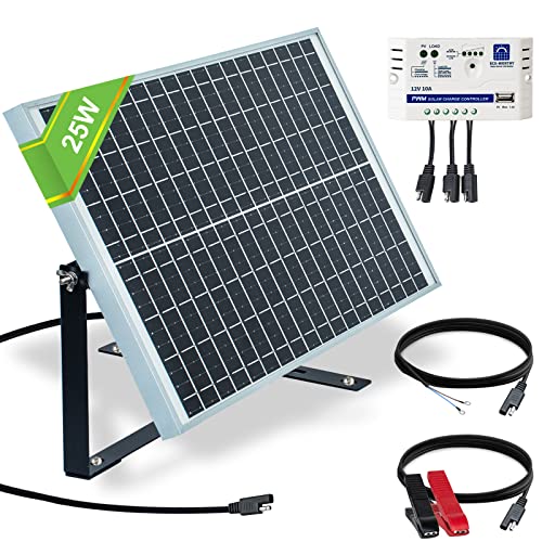 ECO-Worthy 25 Watts 12V Off Grid Solar Panel SAE Connector Kit: Waterproof 25W Solar Panel + Adjustable Mount Bracket + SAE Connection Cable +10A Charge Controller for Car RV Marine Boat 12V Battery