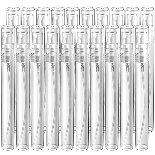 Teenitor Mini Spray Bottle, 20 Pack 10ml Perfume Bottle Empty, Plastic Refillable Perfume Bottles Atomizer, Sample Bottle Fine Mist Spray Bottles for Perfume, Essential Oil Portable Bottle for Travel