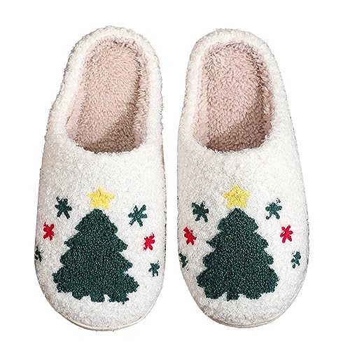 Christmas Tree Gingerbread Man Slippers for Women Christmas tree Slippers Cute Xmas Slippers indoor and outdoor men fluffy cute Cartoon Indoor Warm Fleece Slippers Winter Soft Cozy Home Non-Slip Soft Plush Slip-on Wool Lined Shoes