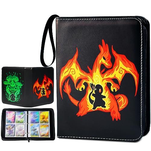 HSXEGIT Trading Card Binder Fit 400 Cards Pokemon Card Binder 4-Pocket with 50 Removable Sleeves Trading Card Holder Binder for Most Standard Size Game Cards
