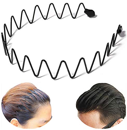 bodbop XINGZHE Metal Hair Band Men Headband Women's Fashion Elastic Stylish Sports Hairband Head Hoop with Non Slip Wavy Teeth, Black