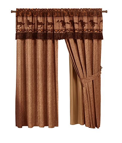 Chezmoi Collection Sedona 4-Piece Southwestern Wild Horses Window Curtain Set, Russet Brown