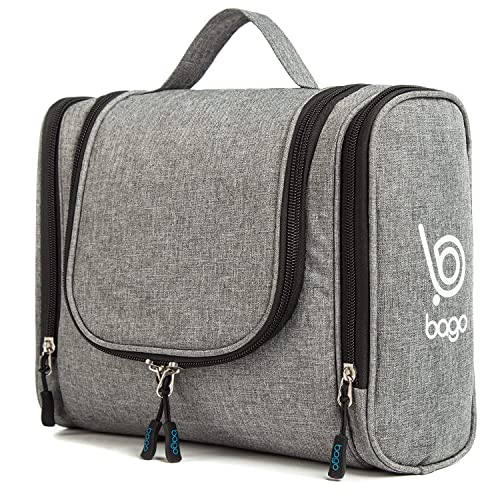 bago Travel Toiletry Bag for Women and Men - Large Waterproof Hanging Large Toiletry Bag for Bathroom and Travel Bag for Toiletries Organizer -Travel Makeup Bag (SnowGray)