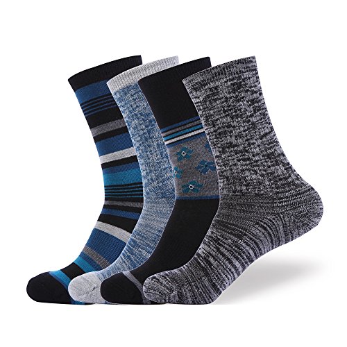EnerWear 4 Pack Women's Merino Wool Outdoor Hiking Trail Crew Sock (US Shoe Size 4-10, Black/Blue/Multi)