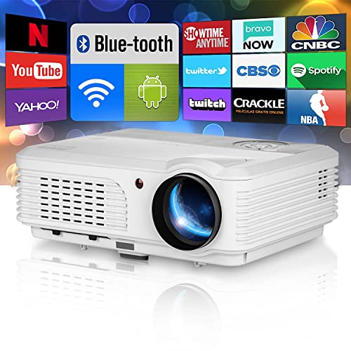 Movie Projector, Native 1080P Full HD Projector for Outdoor Indoor Use 200' Screen 7500Lumen Home Theater TV Proyector Bluetooth WiFi Wireless Synchronize Smartphone 4D/4P Keystone Correction