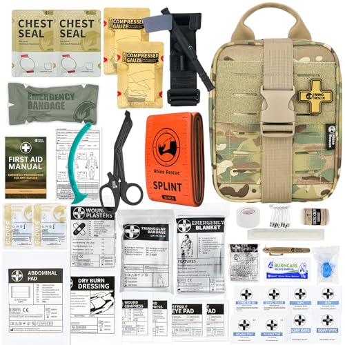 RHINO RESCUE IFAK Trauma First Aid Kit, FSA HSA Eligible, Molle Medical Pouch for Tactical Military Car Travel Hiking(Multicam)