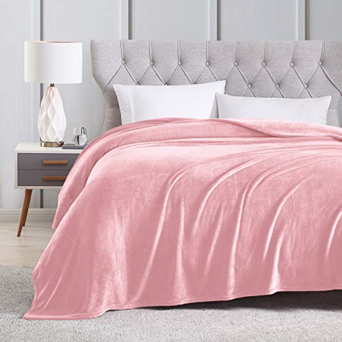 EXQ Home Fleece Blanket King Size Pink Throw Blanket for Bed or Couch - Microfiber Fuzzy Flannel Blanket for Adults or Kids