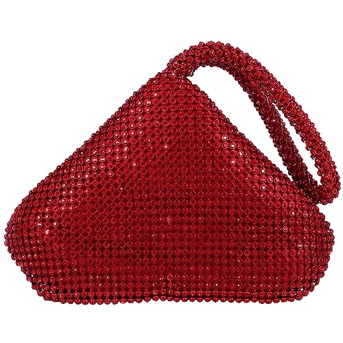 ele ELEOPTION Women Red Evening Bag Women's Clutch Purse Bag Triangle Full Rhinestones Bags for Party Cocktail Wedding for 6.0inch Android IOS Phones