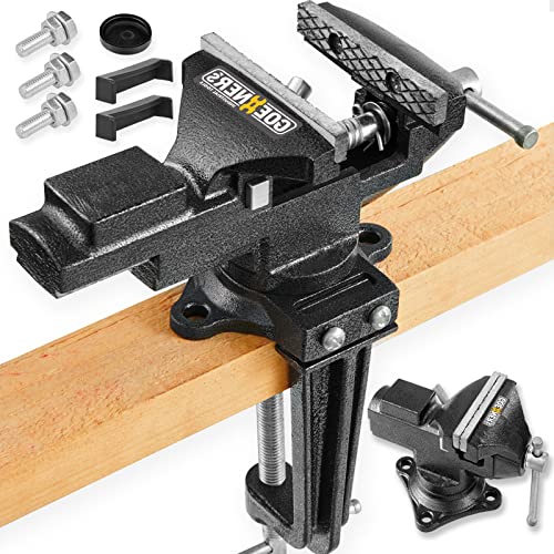 [Upgraded Version] Multi-Purpose Bench Vise 4-1/2', Table Vice For Workbench, Universal Clamping Vise With Heavy Duty Cast Iron, Multi-Jaw, Swivel Base, Easy Adjustment for Woodworking (3.3 Inch)