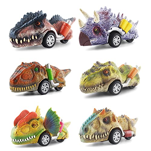 DINOBROS Dinosaur Toys for Kids 3-5, Pull Back Dinosaur Cars for 3 4 5 6 7 Year Old Boys Girls 6 Pack Dino Toys Gifts for Toddlers