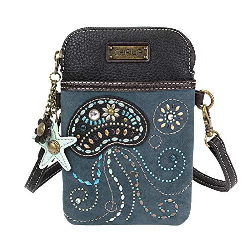 Chala Dazzled Crossbody Cell Phone Purse - Women Faux Leather Multicolor Handbag with Adjustable Strap - Jellyfish Navy