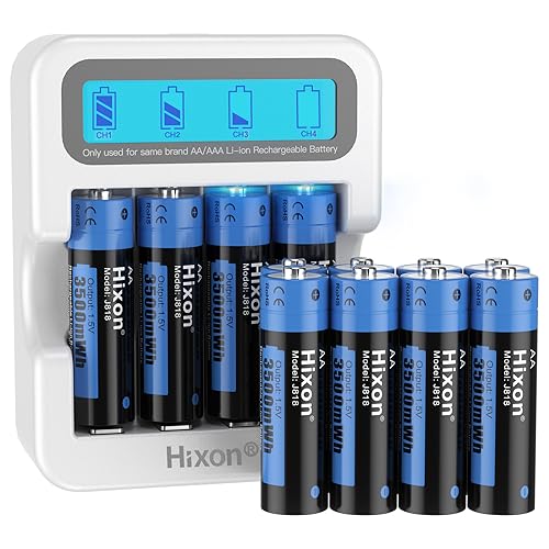 12-Pack AA Rechargeable Lithium 1.5V Batteries with LCD Charger - 3500mWh High-Capacity - Max 3A Current - 2H Fast Charge,1600x Cycles Doubl AA LI-Ion Battery - for Blink Camera Smart Door Locks,etc.