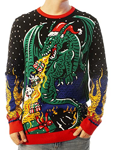 Ugly Christmas Party Unisex Ugly Christmas Sweater Christmas Dragon-Medium Christmas Dragon Black