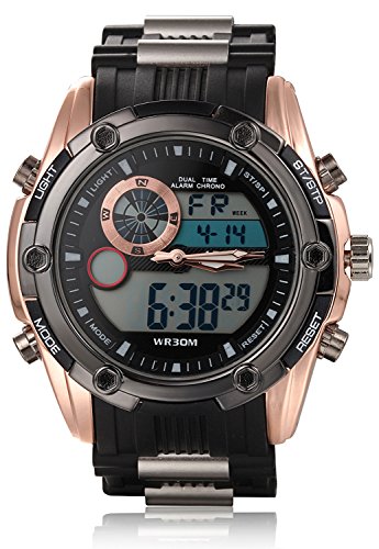 Readeel Silicone Sports Military Watch Black Band LED Light Men Wrist Watch Sports Watch, Rose Good